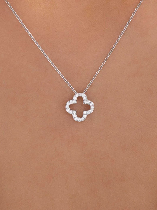 Inlaid Zircon Clover Pendant Necklace - Tredona LLC