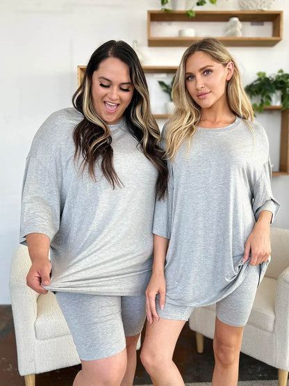 Basic Bae Bamboo Full Size Round Neck Drop Shoulder T-Shirt and Shorts Set - Tredona LLC