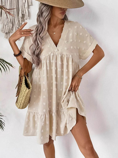 Ruffled Hem Swiss Dot Mini Dress - Tredona LLC