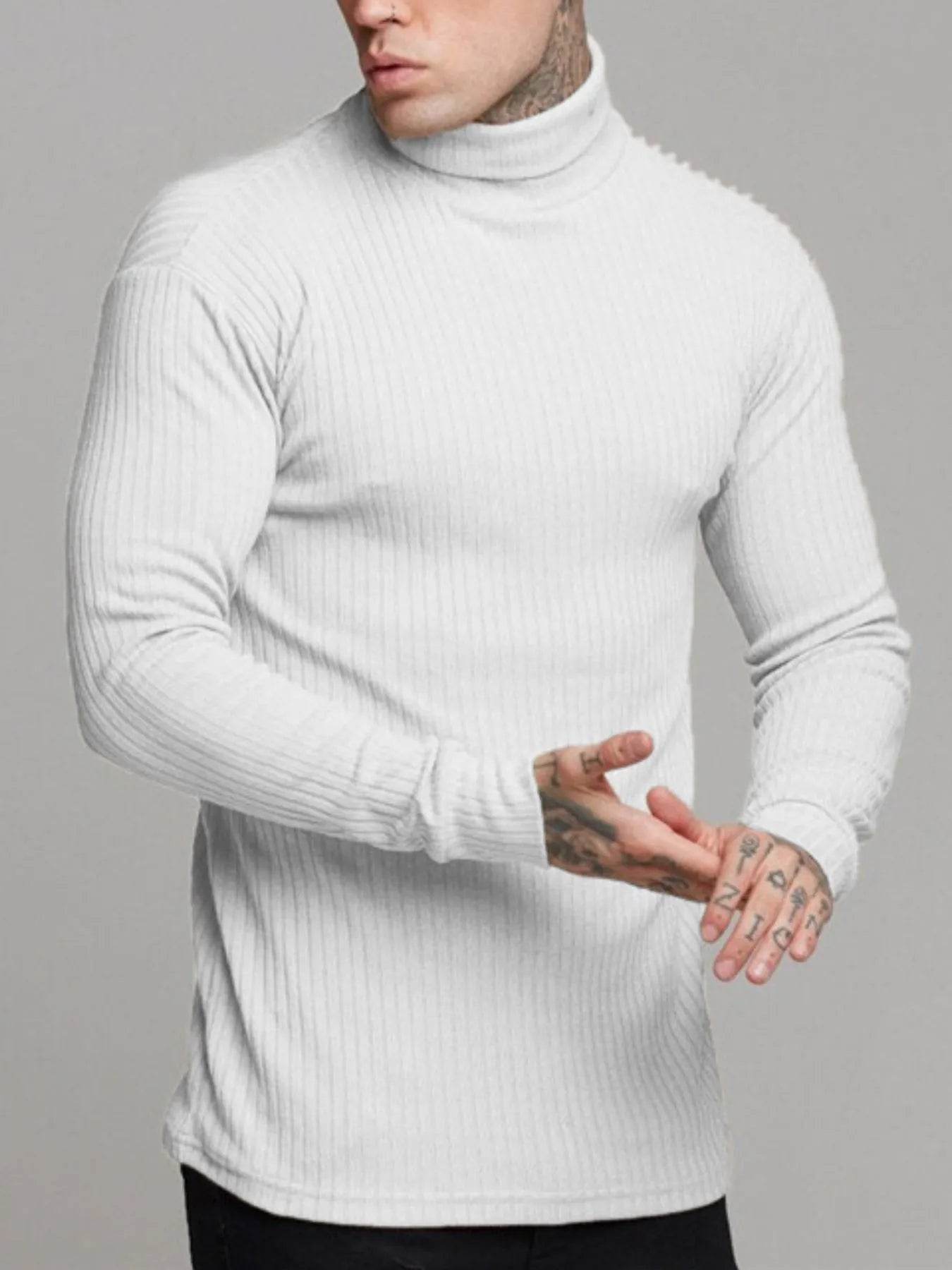 Men's Ribbed Turtleneck Long Sleeve Sweater - Tredona LLC