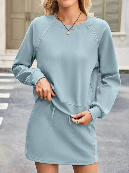Round Neck Raglan Sleeve Top and Skort Set - Tredona LLC