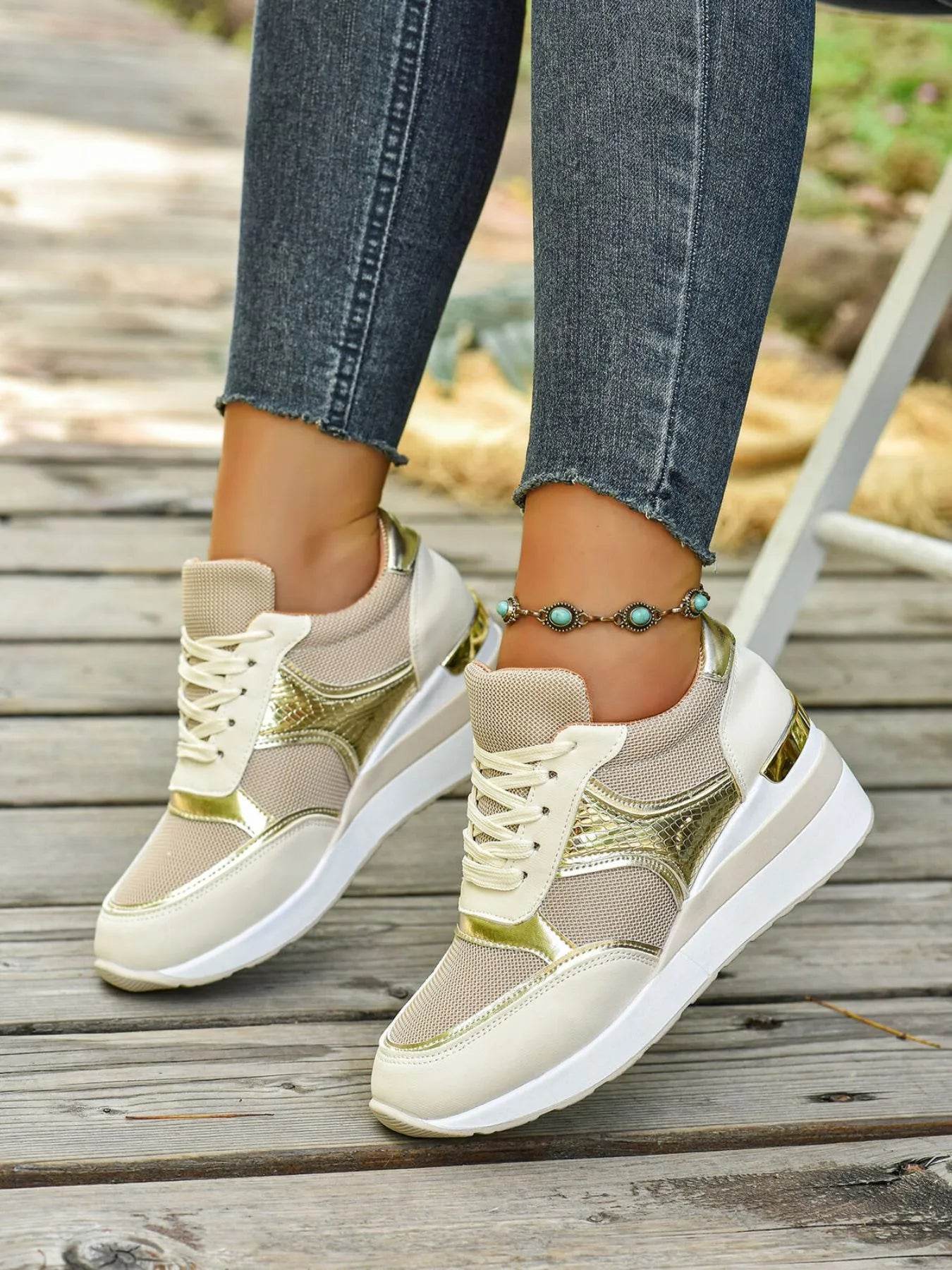 Lace Up Wedge Sneakers - Tredona LLC