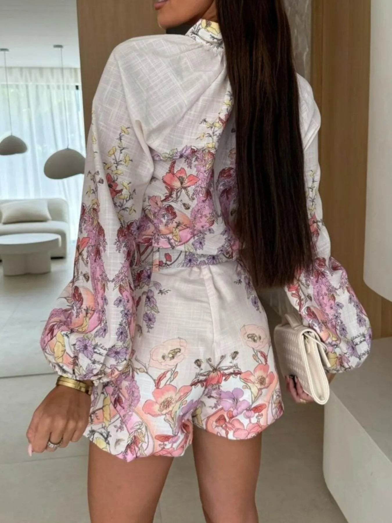Printed Long Sleeve Shirt and Shorts Set - Tredona LLC