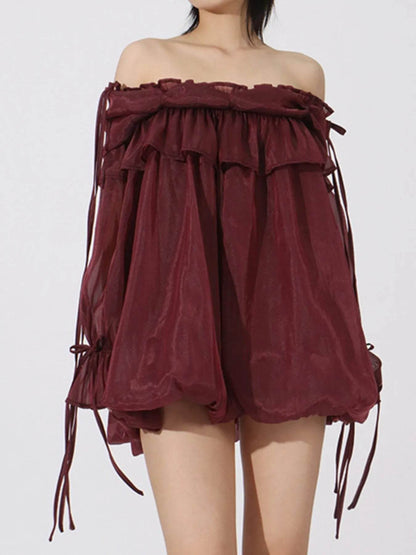 Ruffled Off-Shoulder Flounce Sleeve Blouse - Tredona LLC