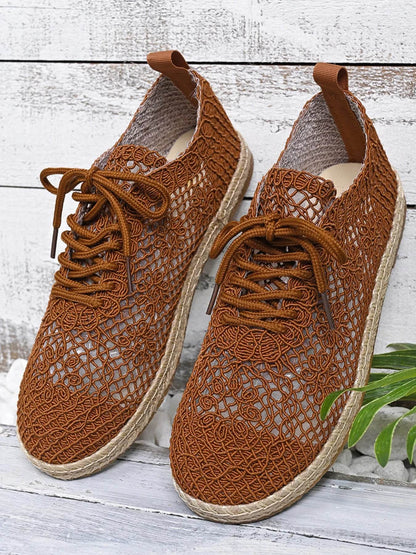 Breathable Woven Lace Up Sneakers - Tredona LLC