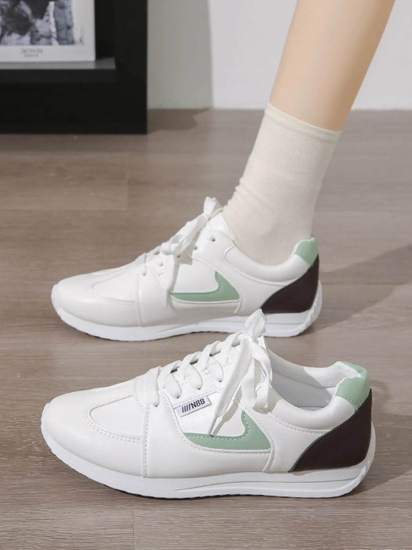 Round Toe Contrast Sneakers - Tredona LLC