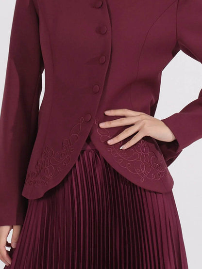 Button Up Long Sleeve Top and Pleated Skirt Set - Tredona LLC