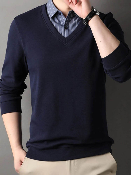 Men's Long Sleeve Striped Collar Polo - Tredona LLC