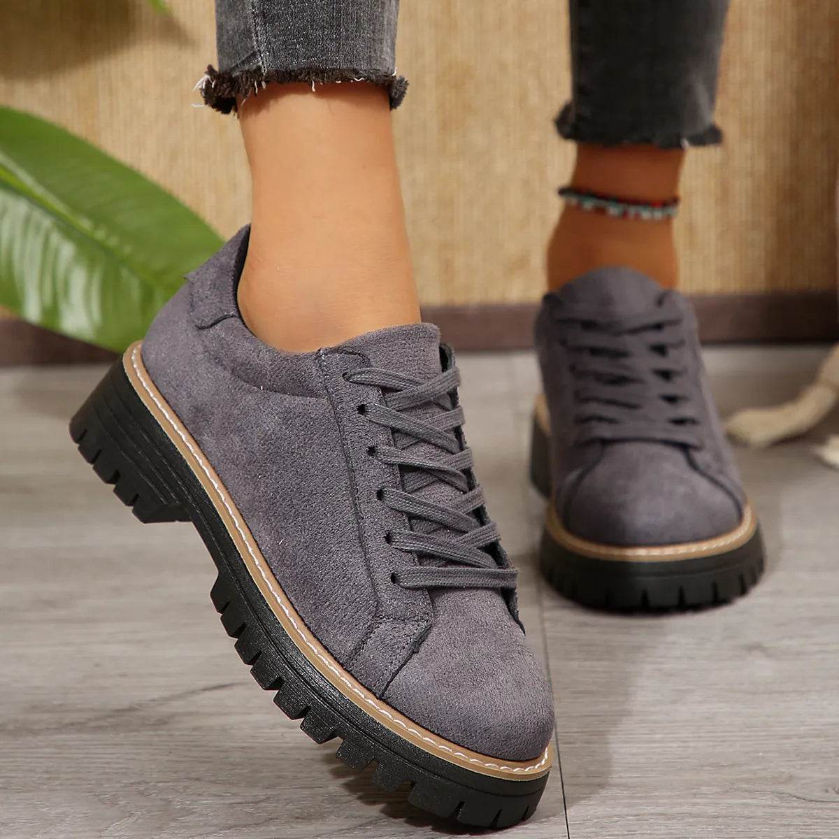Lace Up Round Toe Platform Sneakers - Tredona LLC