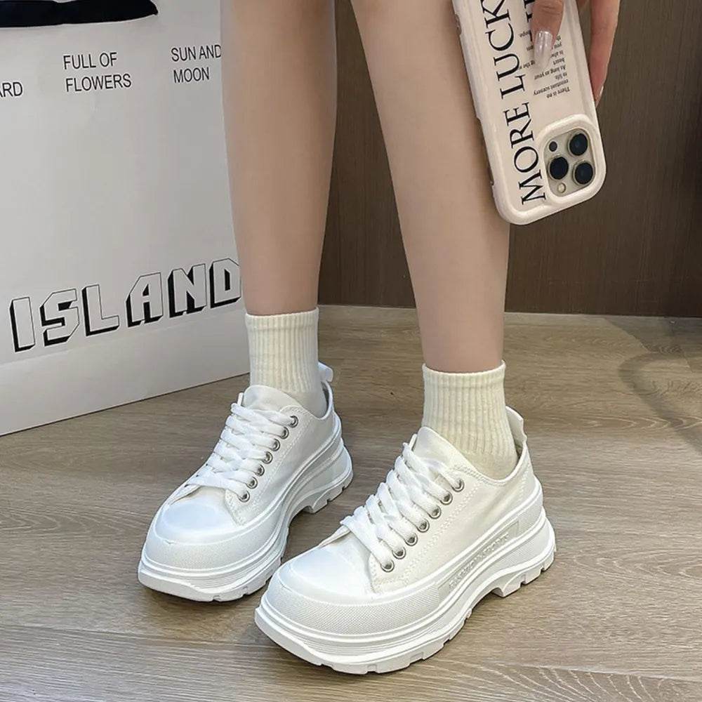 Lace Up Round Toe Platform Sneakers - Tredona LLC
