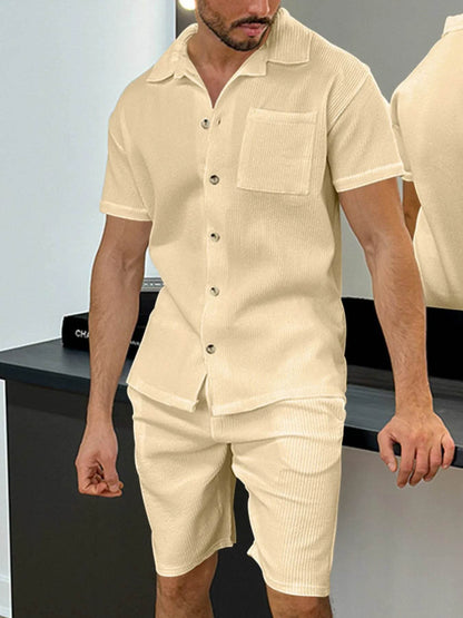 Men's Full Size Button Up Top and Shorts Set Plus Size - Tredona LLC