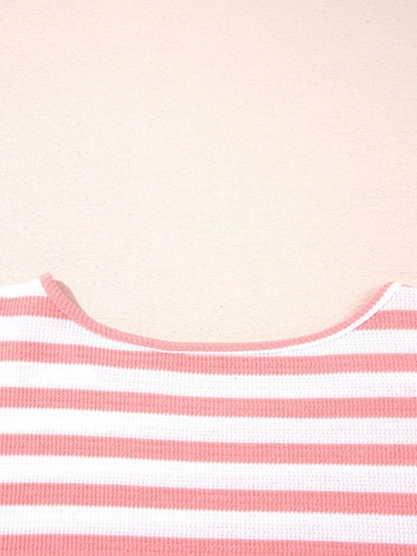 Striped Long Sleeve Ribbed Blouse - Tredona LLC