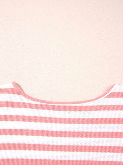 Striped Long Sleeve Ribbed Blouse - Tredona LLC