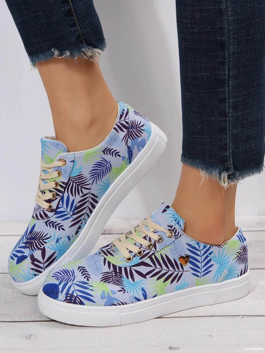 Tropical Leaf Print Canvas Sneakers - Tredona LLC