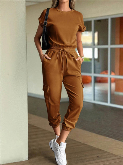Round Neck Short Sleeve Top and Pants Set - Tredona LLC