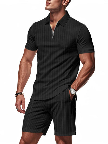 Men's Plus Size Quarter Zip Short Sleeve Top and Shorts Set - Tredona LLC