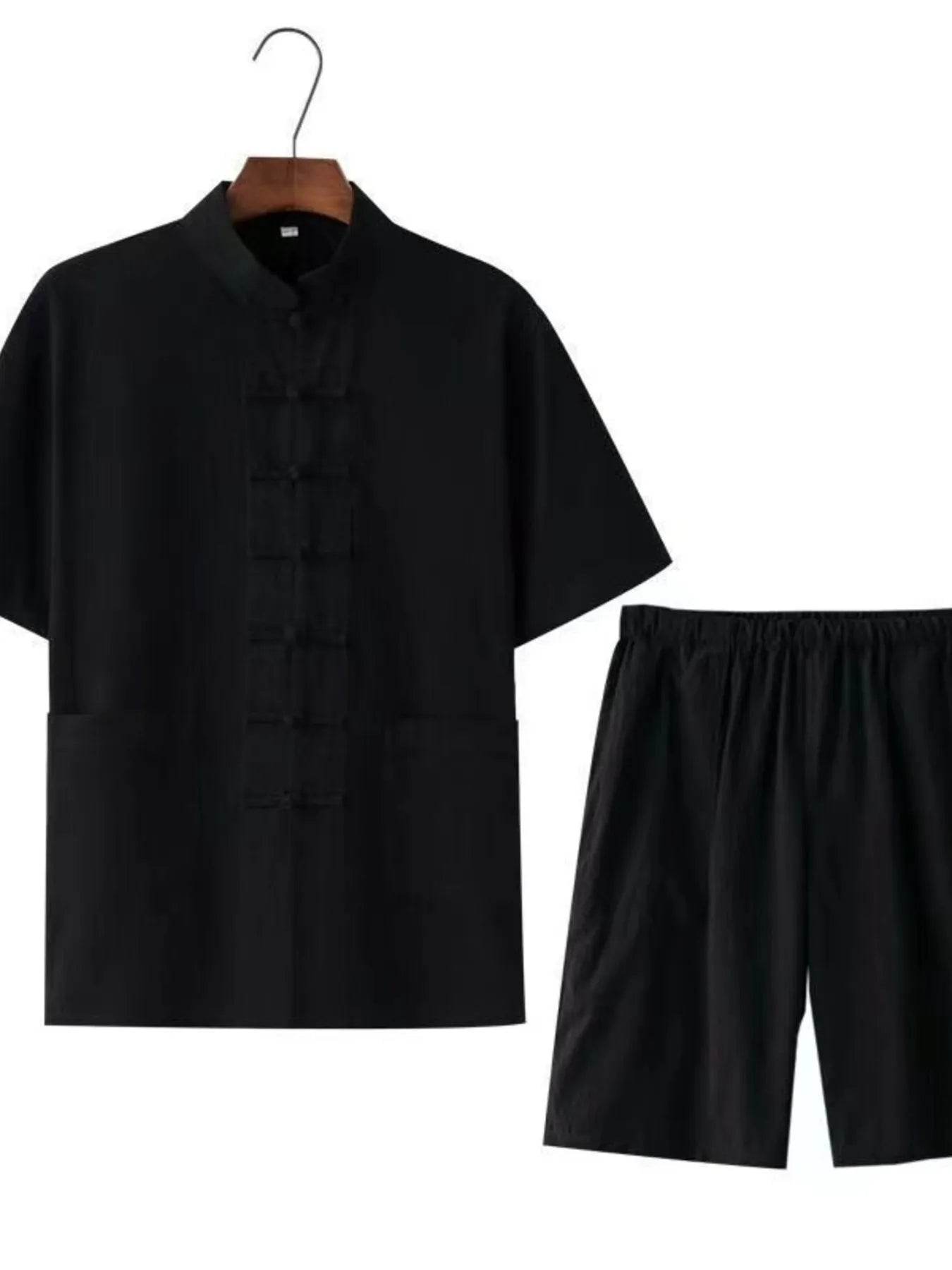 Men's Plus Size Chinese Style Top and Shorts Set - Tredona LLC
