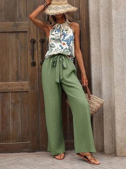 Printed Tank Top and Wide Leg Pants Set - Tredona LLC