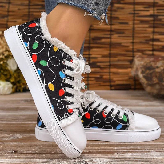 Raw Hem Printed Round Toe Sneakers - Tredona LLC