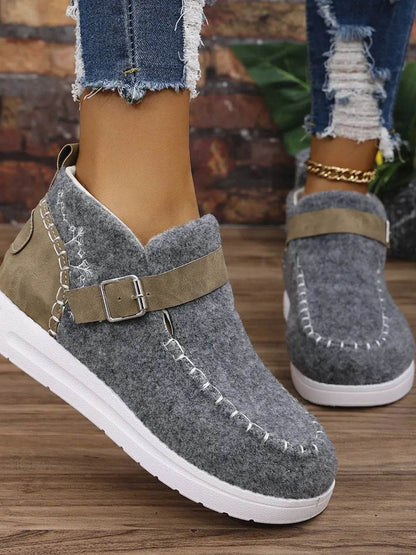 Contrast Round Toe Buckle Sneakers - Tredona LLC