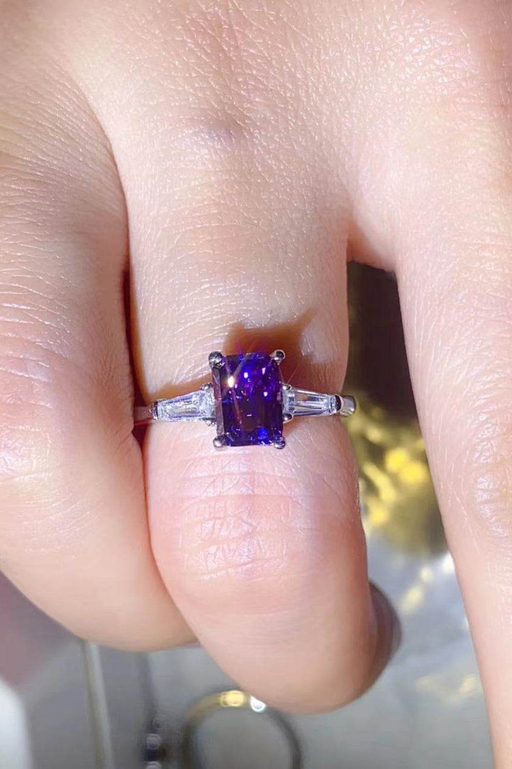 1 Carat Moissanite Platinum-Plated Rectangle Ring in Purple - Tredona LLC