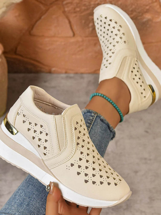 Breathable Cutout Wedge Sneakers - Tredona LLC