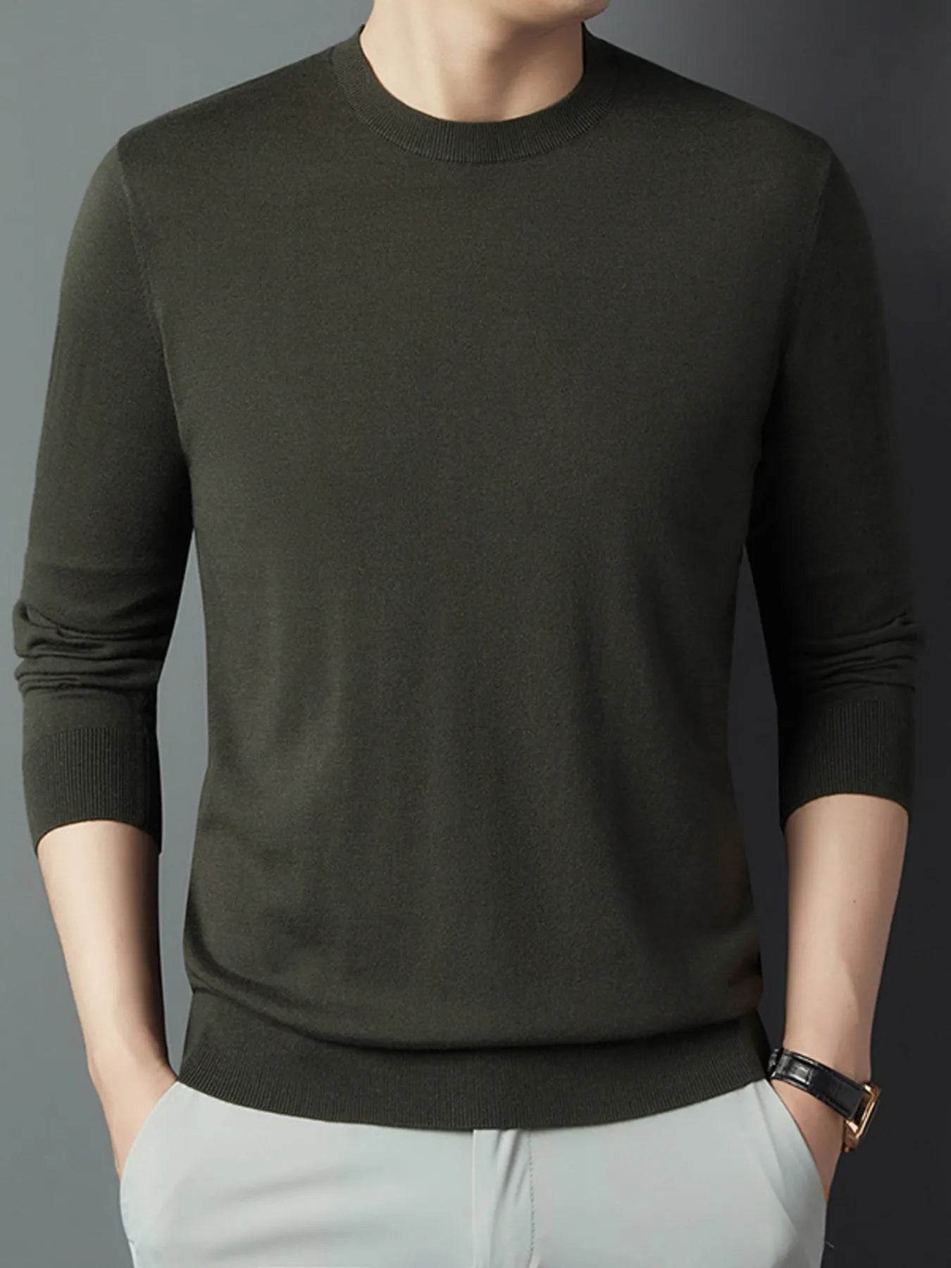 Men's Full Size Round Neck Long Sleeve Knit Top Plus Size - Tredona LLC