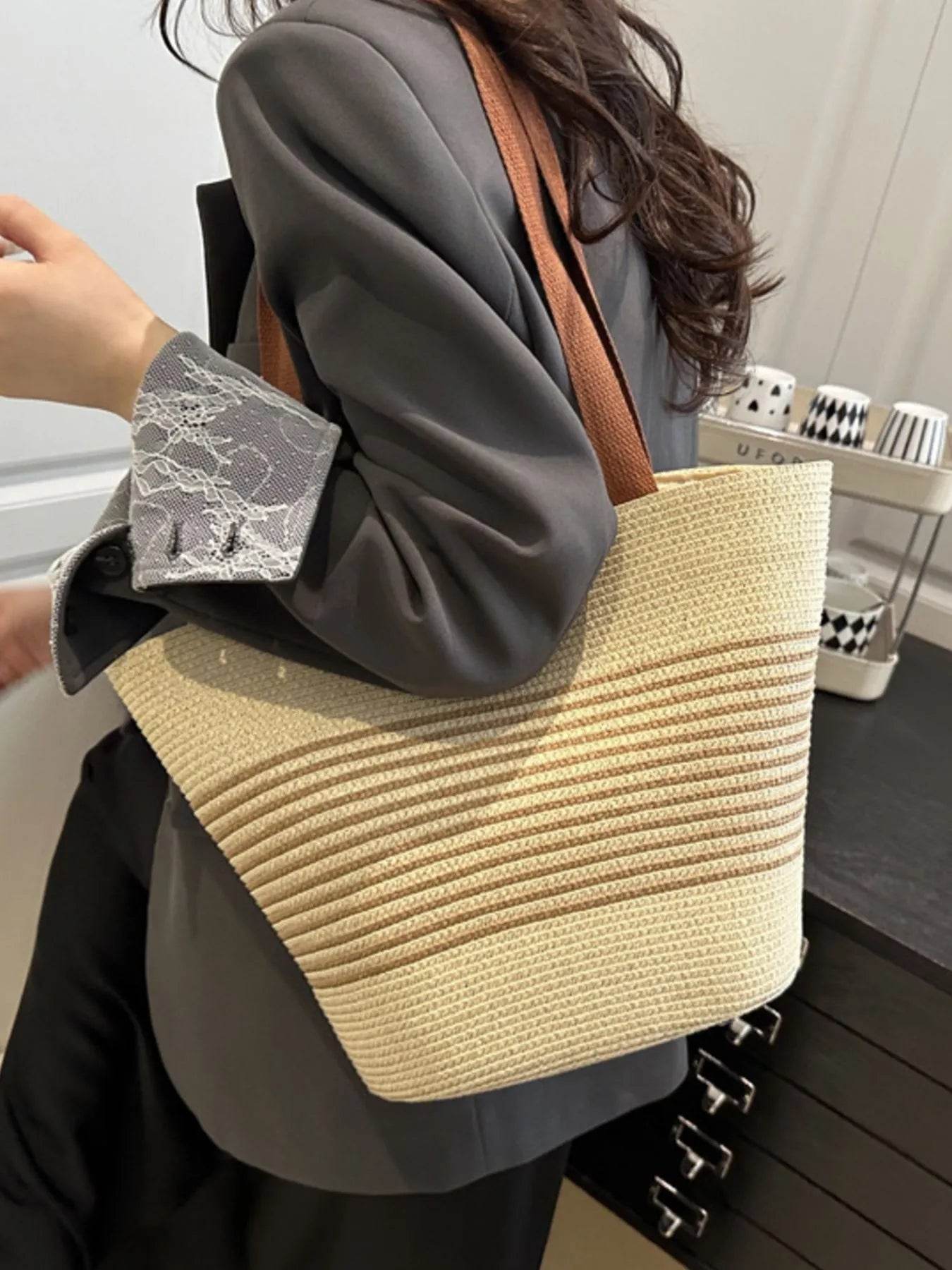 Striped Woven Tote Bag - Tredona LLC