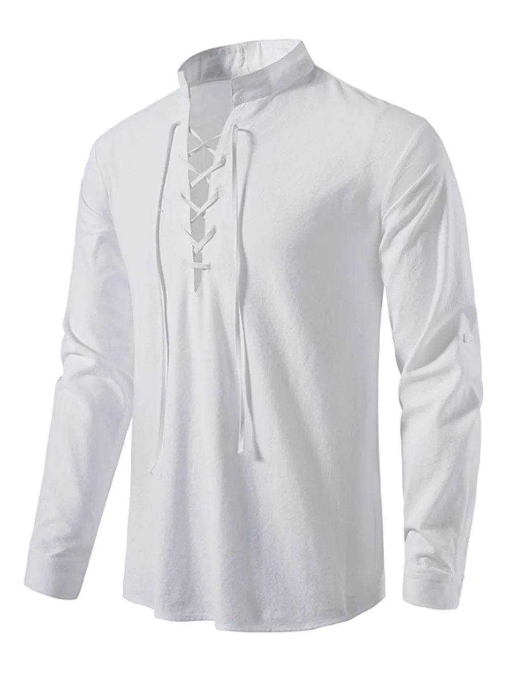 Men's Lace Up Long Sleeve Blouse - Tredona LLC