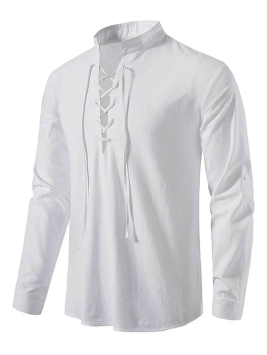 Men's Lace Up Long Sleeve Blouse - Tredona LLC