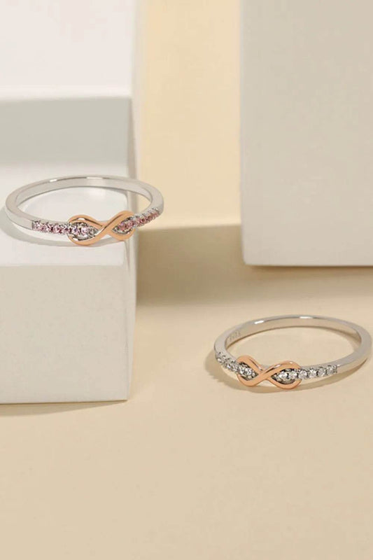 925 Sterling Silver Inlaid Zircon Infinity Symbol Ring - Tredona LLC
