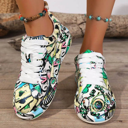 Abstract Print Lace Up Sneakers - Tredona LLC
