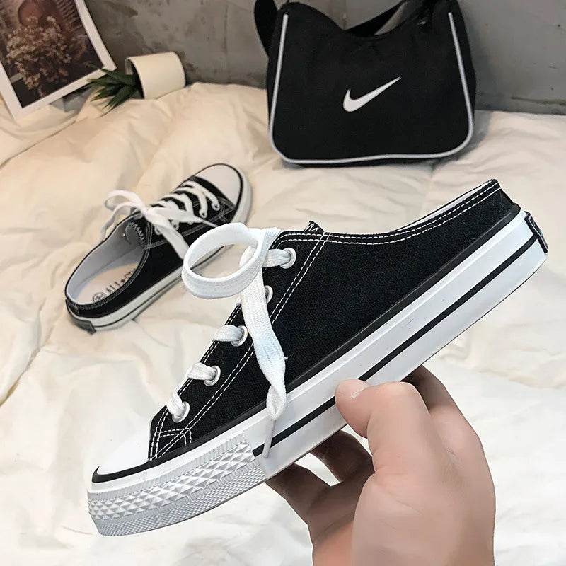 Round Toe Lace-Up Canvas Sneakers - Tredona LLC
