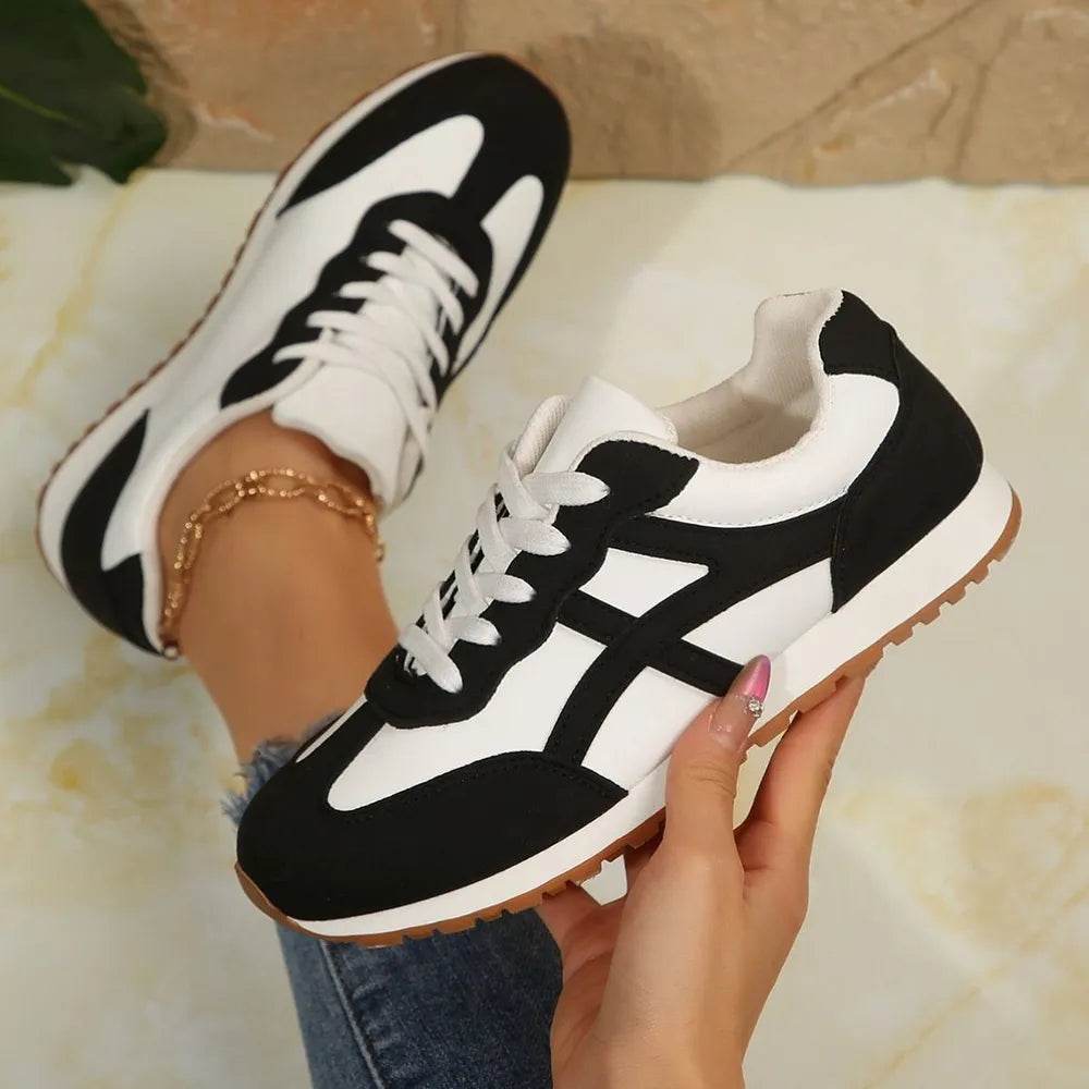 Contrast Lace Up Round Toe Sneakers - Tredona LLC