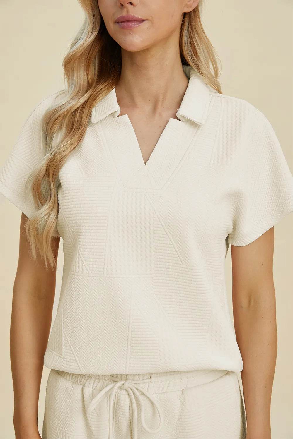 Double Take Full Size Collared Neck Short Sleeve Top and Pants Set - Tredona LLC