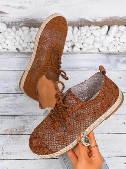 Breathable Woven Lace Up Sneakers - Tredona LLC
