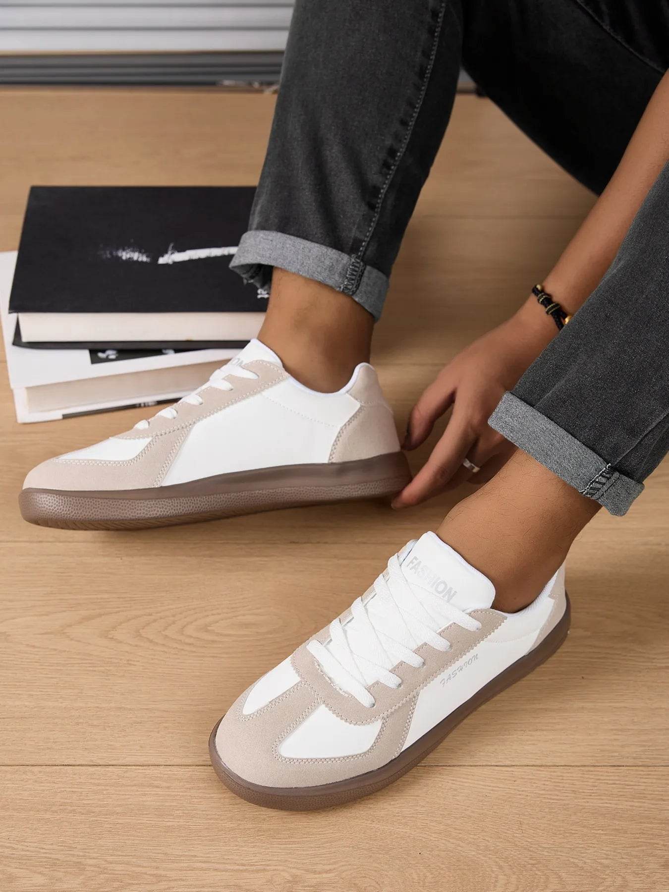 Contrast Lace-Up Casual Sneakers - Tredona LLC