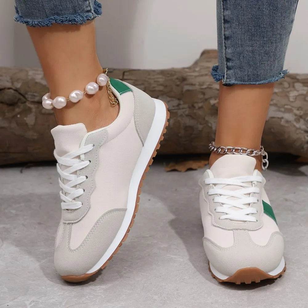 PU Leather Contrast Round Toe Flats Sneakers - Tredona LLC