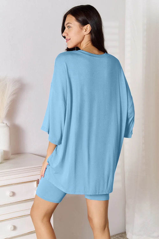 Basic Bae Bamboo Full Size Round Neck Drop Shoulder T-Shirt and Shorts Set - Tredona LLC