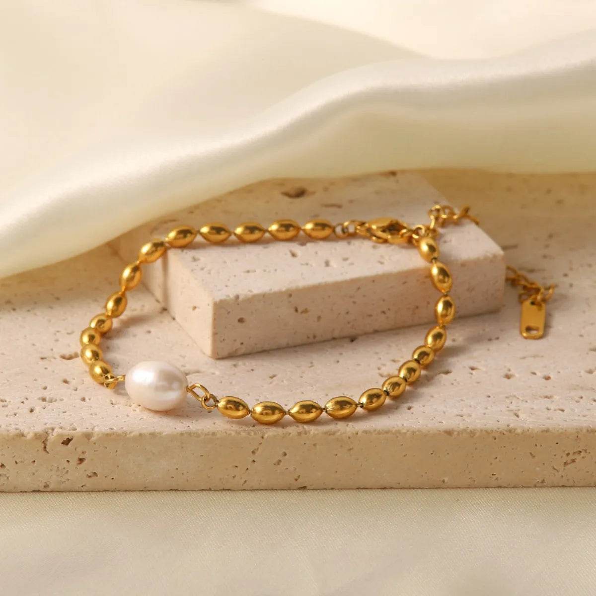 Pearl and Gold Chain Jewelry Set with Necklace and Bracelet - Tredona LLC