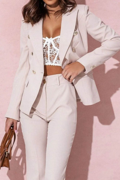 Full Size Lapel Collar Long Sleeve Blazer and Pants Set Plus Size - Tredona LLC