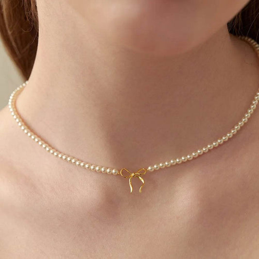 Copper Pearls Bow Necklace - Tredona LLC