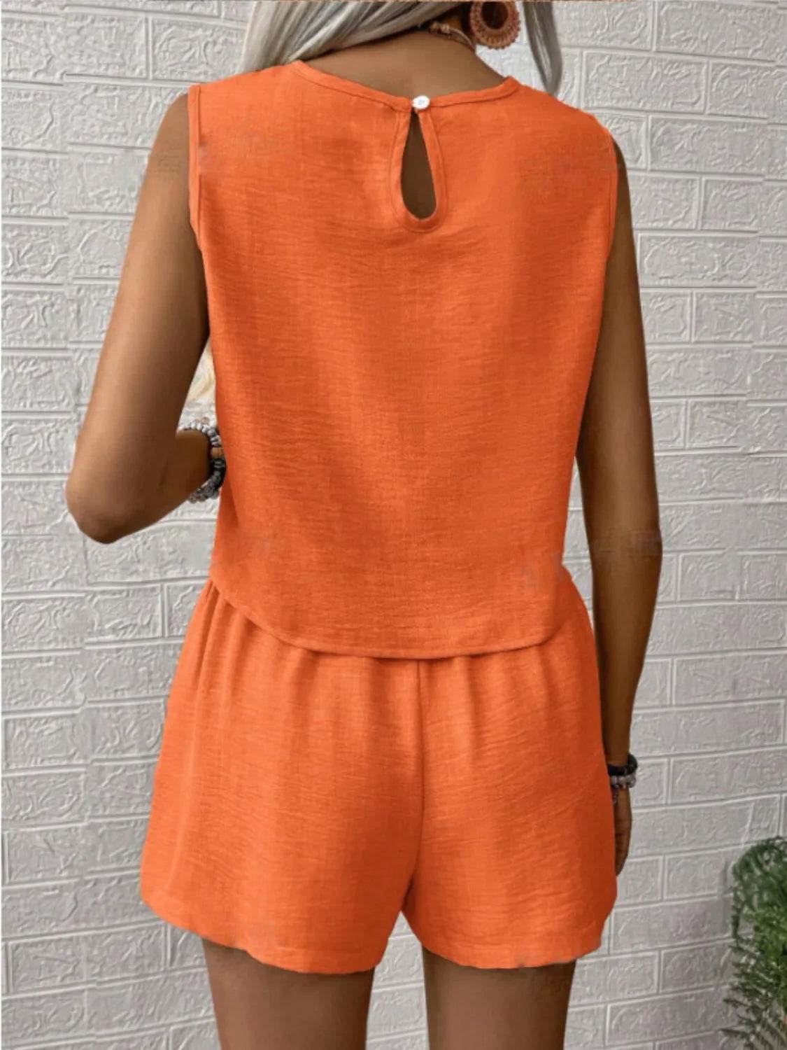 Round Neck Sleeveless Top and Shorts Set - Tredona LLC