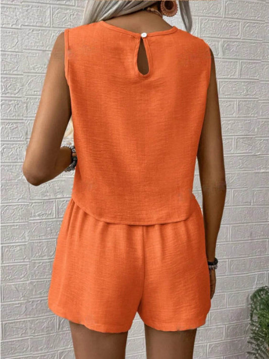 Round Neck Sleeveless Top and Shorts Set - Tredona LLC