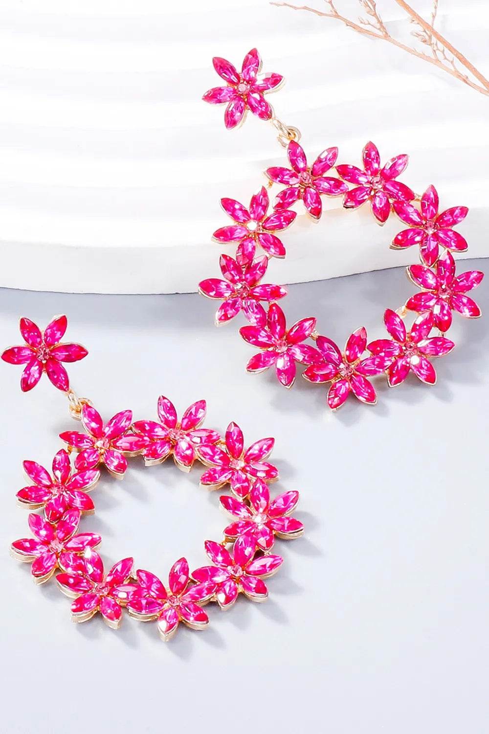 Rhinestone Flower Dangle Earrings - Tredona LLC