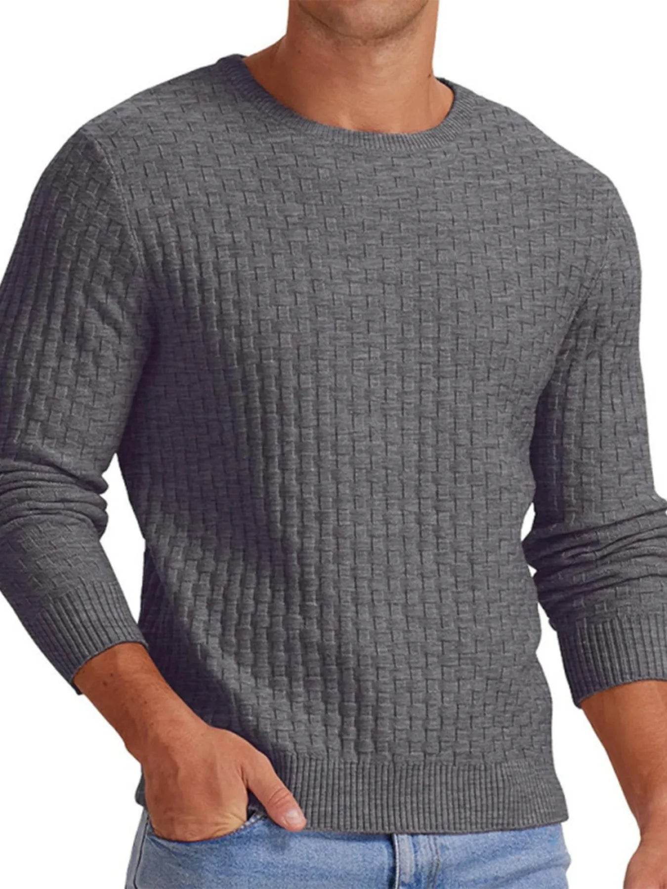 Men's Full Size Ribbed Hem Round Neck Sweater Plus Size - Tredona LLC