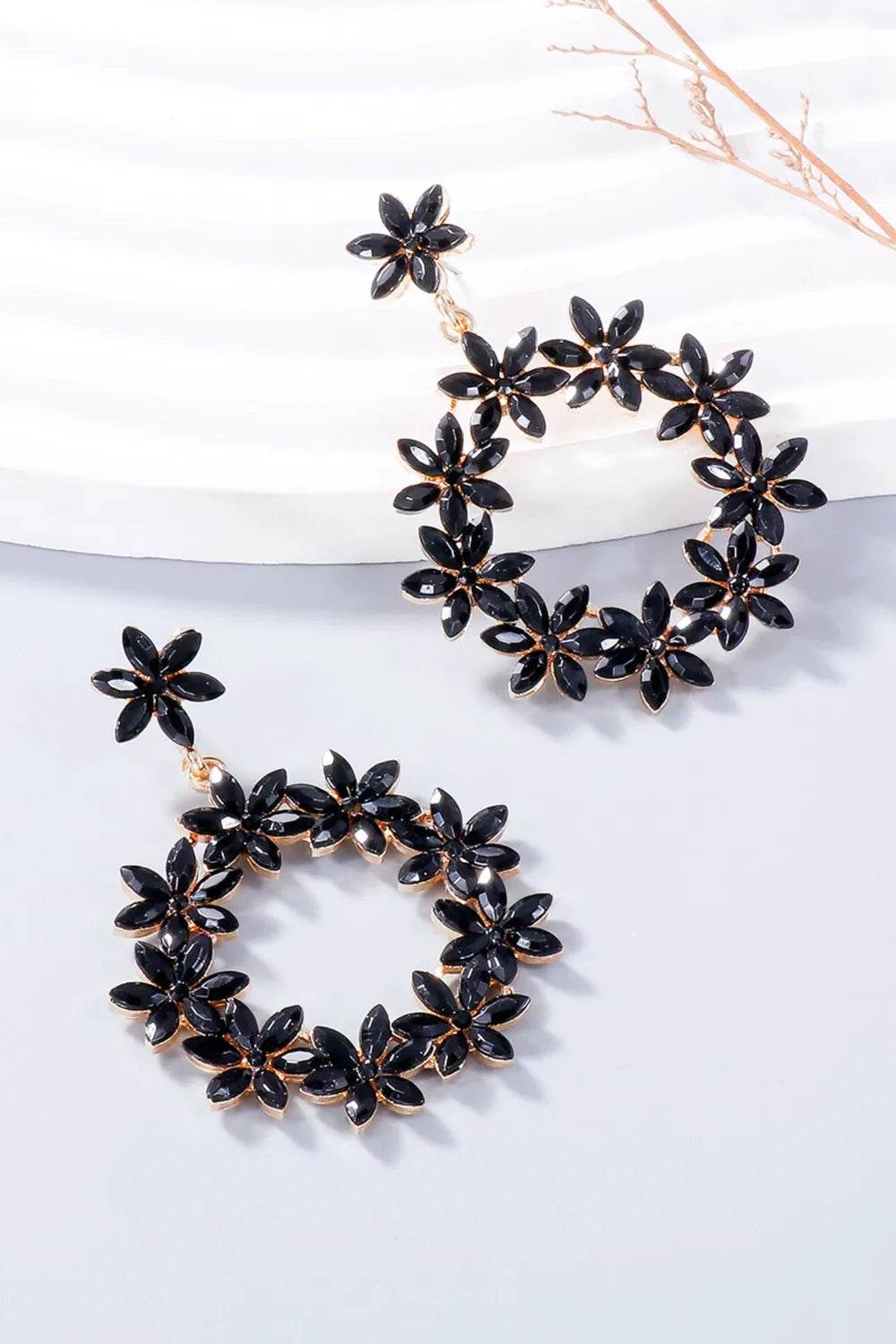 Rhinestone Flower Dangle Earrings - Tredona LLC
