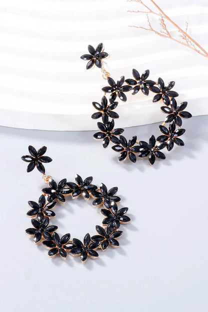 Rhinestone Flower Dangle Earrings - Tredona LLC