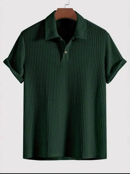 Men's Waffle-Knit Collared Neck Short Sleeve Polo - Tredona LLC
