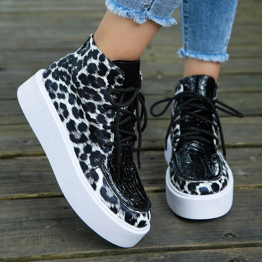 PU Leather Leopard Platform Sneakers - Tredona LLC